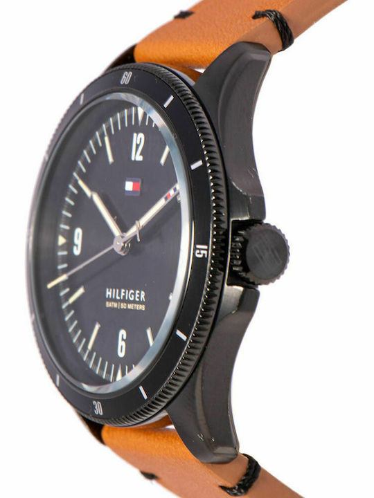Tommy Hilfiger Maverick Men's Watch 44mm Battery with Brown Leather Strap