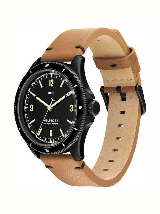Tommy Hilfiger Maverick Men's Watch 44mm Battery with Brown Leather Strap
