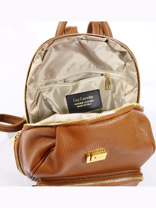 Кожена Дамска Чанта Раница Tabac Brown / Gold
