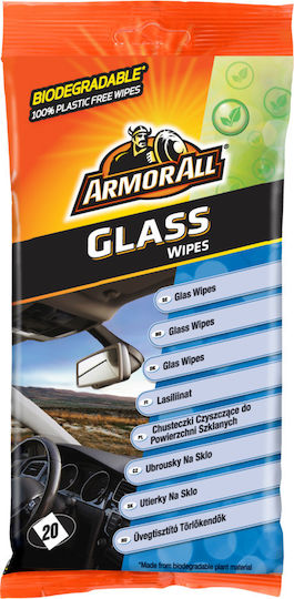 Armor All Flow-Pack Wipes Glass Καθαριστικά Μαντηλάκια Τζαμιών Αυτοκινήτου 20τμχ
