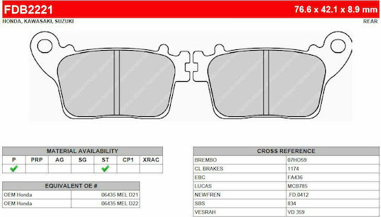 Ferodo Motorcycle Brake Pads Platinum Rear Brake Pads for Honda Cbr 600 F / ABS 2011 / Yamaha YZF 1000 R1 2015 for Yamaha YZF-R1 / YZF 1000 / XT