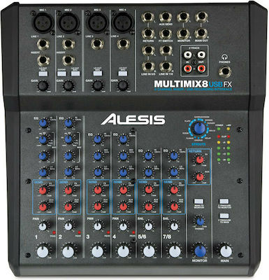 Alesis MultiMix 8 USB FX Analogmischpult 8 Kanäle mit Phantom Power & 4 XLR-Eingänge