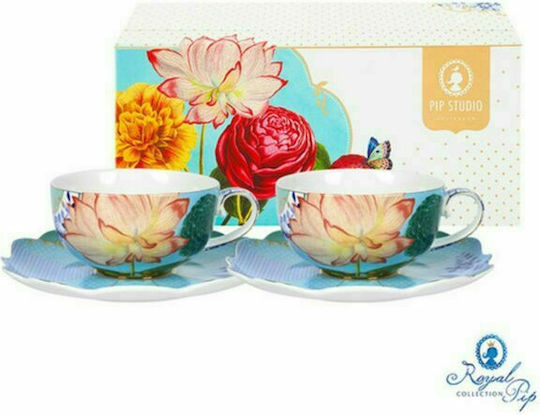PiP Studio Flowers Σετ Φλιτζάνια Cappuccino από Πορσελάνη Πολύχρωμα 225ml 2τμχ