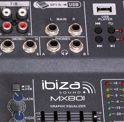 Ibiza Sound Αναλογική Κονσόλα 8 Καναλιών με Phantom Power & 6 Εισόδους XLR