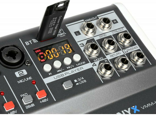 Vonyx VMM-K402 172.585 Αναλογική Κονσόλα 4.0 Καναλιών με Phantom Power & 2 Εισόδους XLR & Bluetooth
