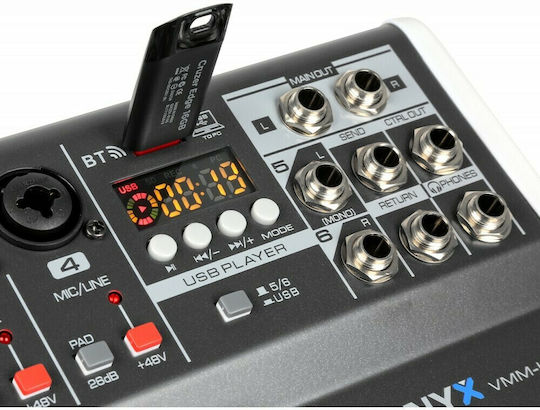 Vonyx VMM-K602 172.587 Αναλογική Κονσόλα 6.0 Καναλιών με Phantom Power & 4 Εισόδους XLR & Bluetooth