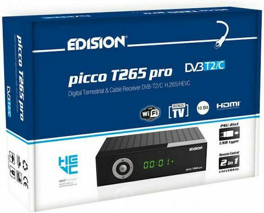 Edision Picco T265 Pro 01-07-0027 Mpeg-4 Digital Receiver Full HD (1080p) with PVR (Record to USB) Function Connections SCART / HDMI / USB