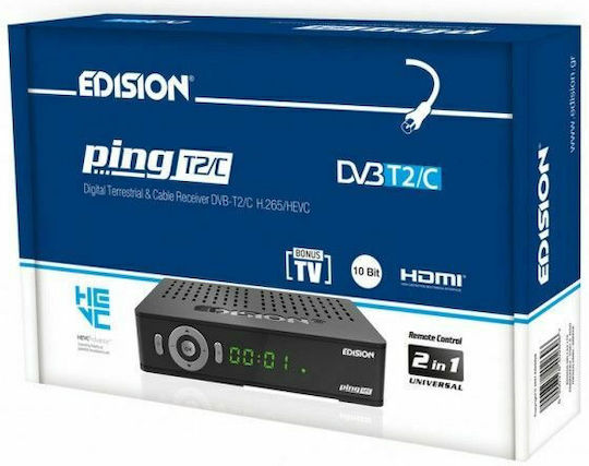Edision Ping T2/C Ψηφιακός Δέκτης Mpeg-4 Full HD (1080p) με Λειτουργία PVR (Εγγραφή σε USB) Σύνδεσεις SCART / HDMI / USB