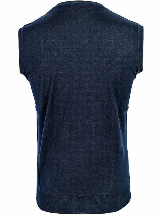 Guy Laroche Men's Long Sleeve Sweater with V-Neck Navy Blue