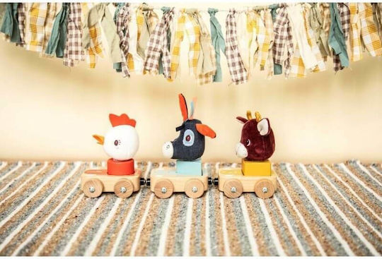 Lilliputiens Push Along Vehicles with Farm Animals made of Wood for 12++ Months