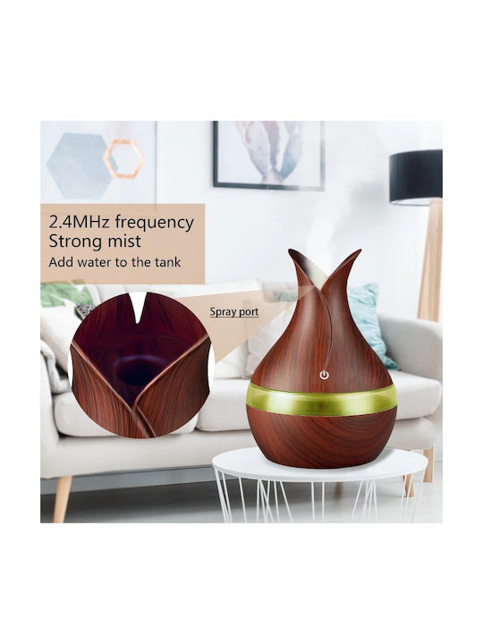 Lumini LED Dispozitiv de aromaterapie Ultrasonic Personal Humidifier Maro 300ml