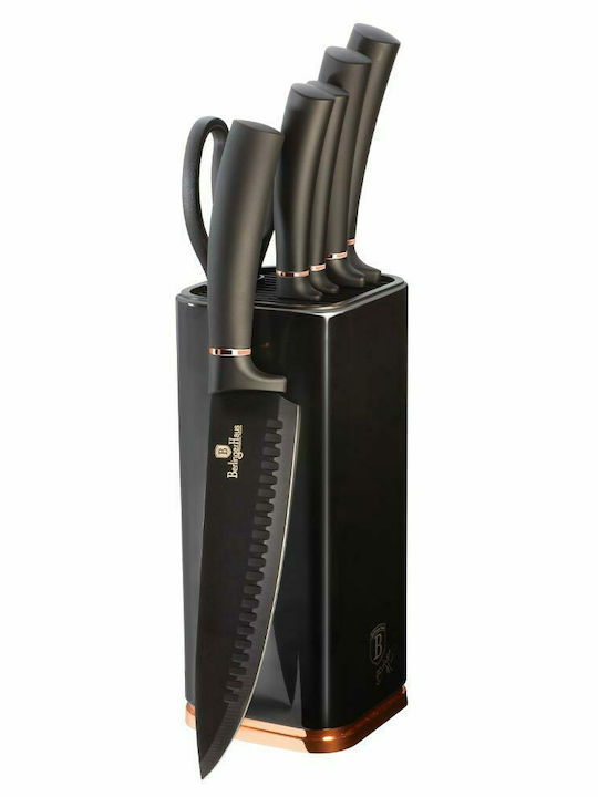 Berlinger Haus Black Rose Collection Knife Set With Stand of Stainless Steel 20cm BH-2422 7pcs