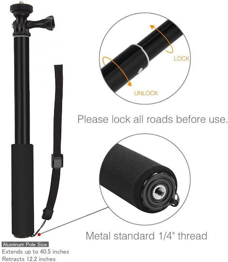 Tech-Protect Selfie Stick for GoPro Hero 10 / Hero 11 / Hero 11 Mini / Hero 12 / Hero 2018 / Hero 3 / Hero 3+ / Hero 4 / Hero 4 Session / Hero 5 / Hero 5 Session / Hero 6 / Hero 7 / Hero 8 / Hero 9