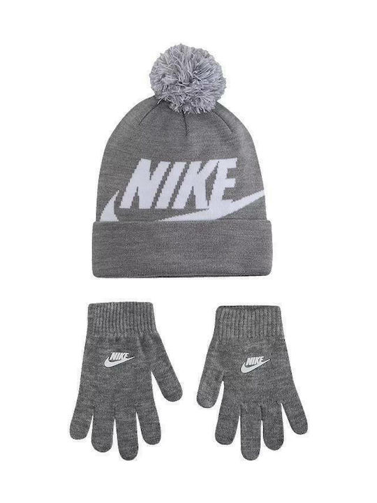 Swoosh Kinder Mütze Set Gestrickt Gray