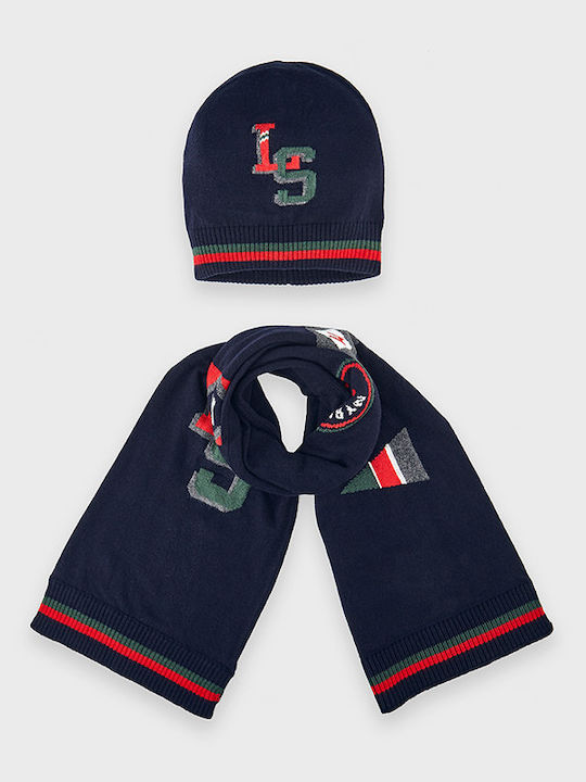 Kids Beanie Set with Scarf Knitted Navy Blue