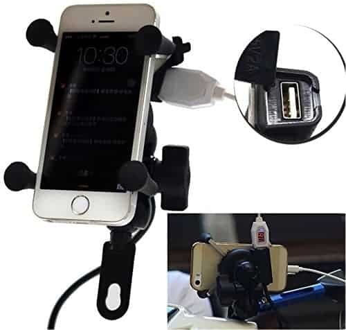 Roc Μεταλλική Βάση Στήριξης & Φορτιστής USB Βάση Κινητού Μοτοσυκλέτας με Ρυθμιζόμενο Βραχίονα 3.5-6" για το Τιμόνι