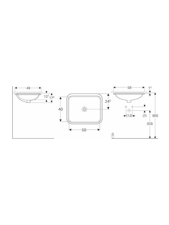 Geberit VariForm Sub Blat Chiuvetă Porțelan 58x49x12.7cm Alb