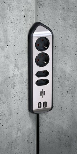 Brennenstuhl Estilo Power Strip 4 Positions with 2 USB-A and Cable 2m Silver