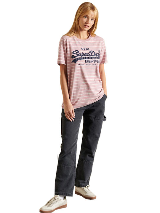 Superdry Damen T-shirt Gestreift Rosa