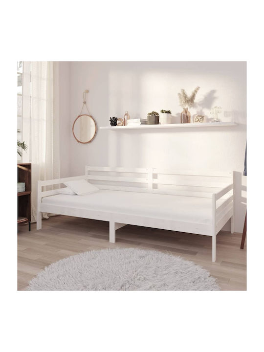 Καναπές Κρεβάτι Μονό από Μασίφ Ξύλο Λευκό για Στρώμα 90x200cm