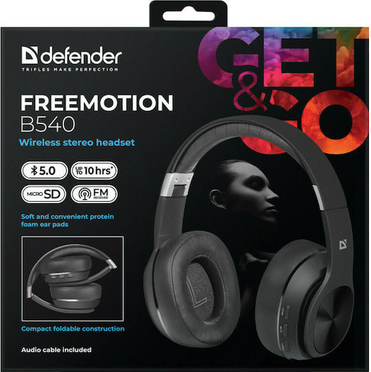 Defender Freemotion B540 Ασύρματα Bluetooth Over Ear Ακουστικά με Ραδιόφωνο με 10 ώρες Λειτουργίας Μαύρα
