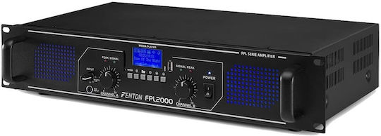 Fenton FPL2000 Leistungsverstärker Kommerzieller Verstärker 2 Kanäle mit Kühlungssystem und USB/Bluetooth-Anschlüssen in Schwarz Farbe