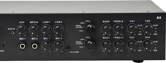 Adastra A4 Integrated Commercial Amplifier 4 Channels 200W/4Ω 100W/8Ω and USB/FM/Bluetooth Connections 953.404UK