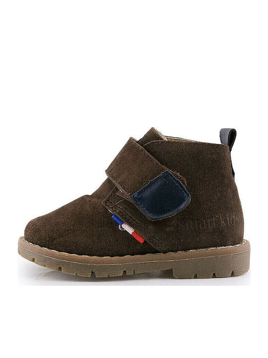 21-086 Lederne Kinderstiefeletten mit Klettverschluss Braun