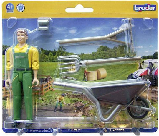 Bruder Miniature Toy Farmer Figure Scaled Model Male Farmer With Tools for 5+ years Years Old