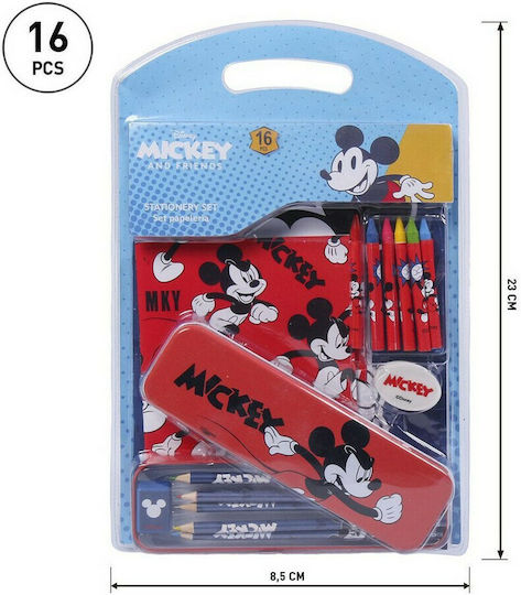 Mickey Mouse Clubhouse Mickey Mouse Kinder Schreibwarenset mit Bleistift, Spitzer, Radiergummi, Notizbuch, Bleistiftbox und Etui 16Stück