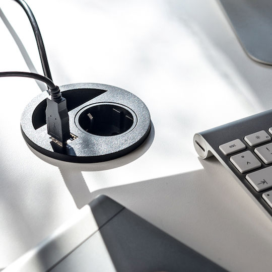 Emuca Circle 80 Μονή Χωνευτή Πρίζα Ρεύματος με 2 Θύρες USB Μαύρη
