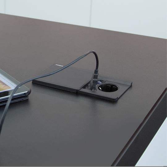 Emuca Square 80 Μονή Χωνευτή Πρίζα Ρεύματος με 1 Θύρα USB με Καπάκι Μαύρη