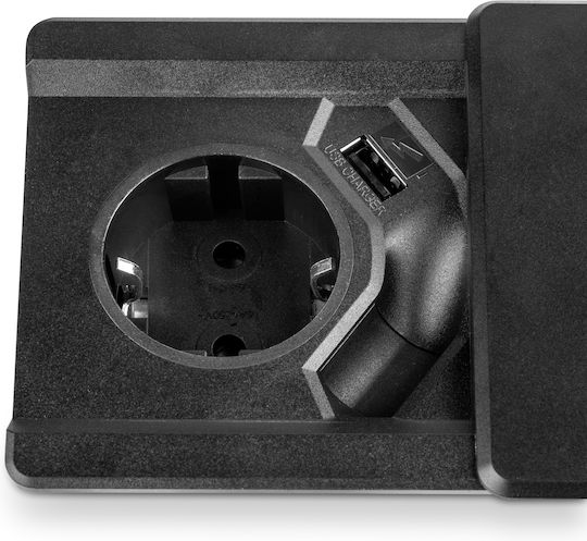 Emuca Square 80 Μονή Χωνευτή Πρίζα Ρεύματος με 1 Θύρα USB με Καπάκι Μαύρη