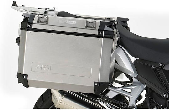 Givi Trekker Outback Aluminium Monokey Motorcycle Hard Side Case Right 37lt in Silver Colour GIVOBKBAG07