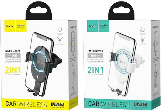Hoco CW17 Sage Car Mobile Mount with Adjustable Hooks and Wireless Charging White