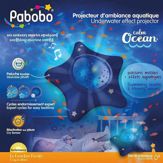 Pabobo Παιχνίδι Ύπνου Star Projector Calm Ocean από Ύφασμα με Φως και Ήχους για Νεογέννητα
