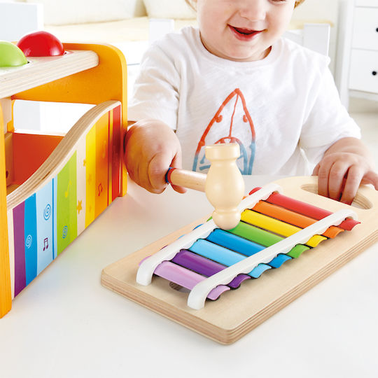 Hape Hammer Toy Interactive Bench with Xylophone, Hammer & Balls made of Wood for 12++ Months (Various Designs/Assortments of Designs) 1pc