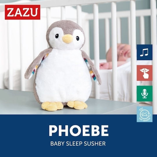 Zazu Sleep Toy Phoebe Penguin made of Fabric with White Noise and Light for 0++ Months