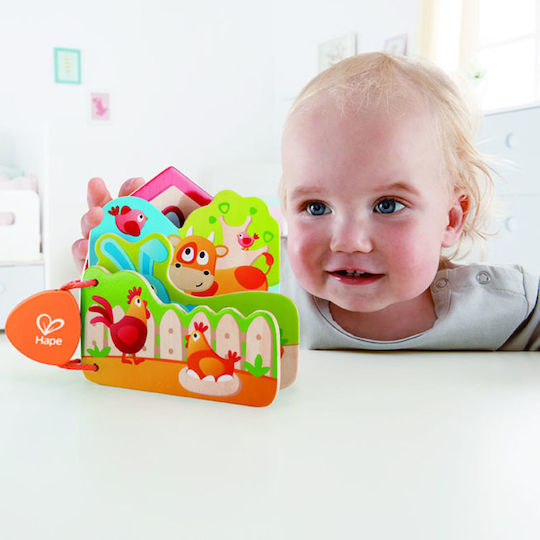 Hape Activity Book Baby's Farm Animal Book made of Wood for 10++ Months