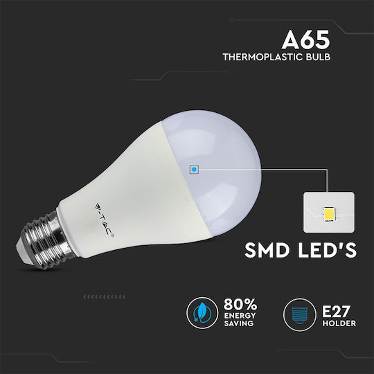 V-TAC VT-2017 Λάμπα LED 17W 130mm για Ντουί E27 και Σχήμα A65 Θερμό Λευκό 1521lm