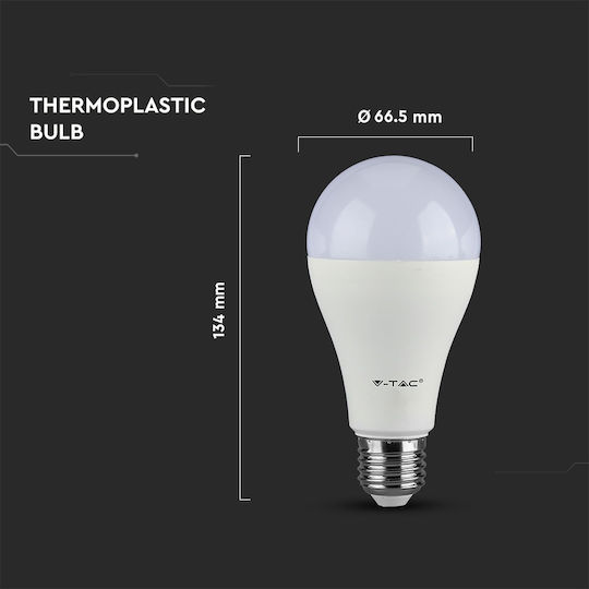 V-TAC VT-2017 Λάμπα LED 17W 130mm για Ντουί E27 και Σχήμα A65 Θερμό Λευκό 1521lm