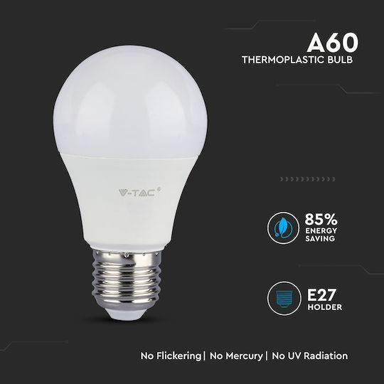 V-TAC VT-210 Λάμπα LED 9W 106mm για Ντουί E27 και Σχήμα A60 Ψυχρό Λευκό 806lm