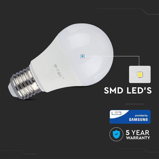 V-TAC VT-212 LED Крушка 11W за Цокъл E27 и Форма A60 Естествено бяло 1055лм