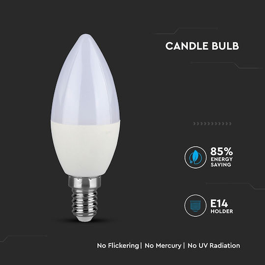 V-TAC VT-226 LED Bulb 5.5W 100mm for Socket E14 and Shape C37 Cool White 470lm