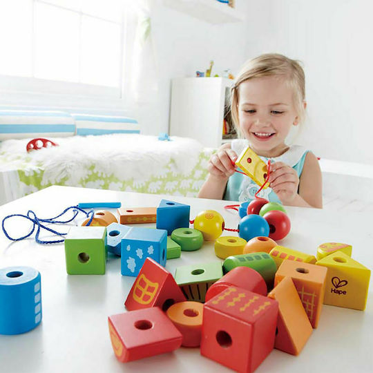 Hape Jucărie cu Șireturi Early Explorer Forme cu Șnur din Lemn pentru 36++ Luni