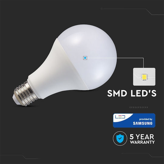 V-TAC VT-298 Bec LED 18W 140mm pentru Soclu E27 și Formă A80 Alb cald 2000lm