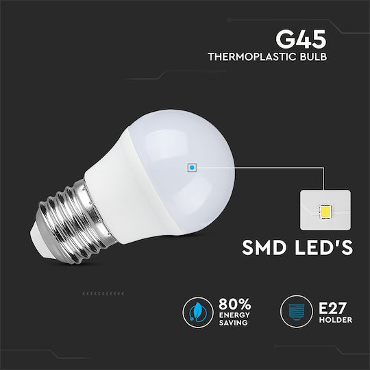 V-TAC VT-2256 LED Bulbs 5.5W 82mm for Socket E27 and Shape G45 Natural White 470lm 6pcs