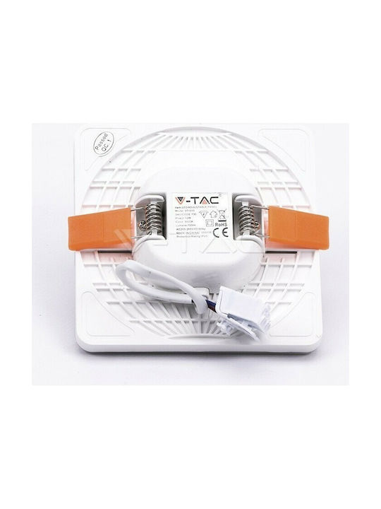 V-TAC Square Metallic Recessed Spot with Integrated LED and Natural White Light 10W 750lm White 12x12cm. 1pcs