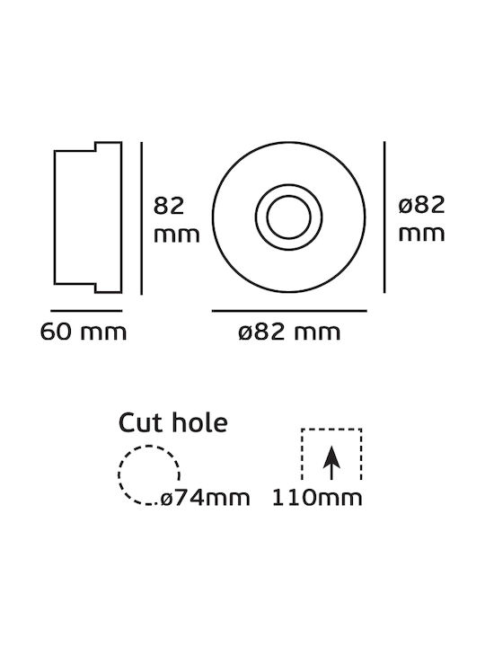 VK Lighting Rotund Plastic Spot Încorporat cu Soclu GU10 Alb 8.2x8.2cm. 1buc
