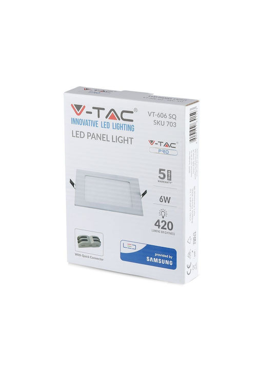 V-TAC Square Metallic Recessed Spot with Integrated LED and Warm White Light White 12x12cm. 1pcs